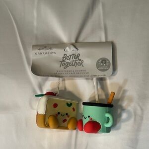 Hallmark Green Mug and Yellow Cake Slice Ornaments